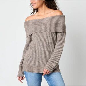 Arizona Juniors Off the Shoulder Women's Long Sleeve Pullover Sweater- L